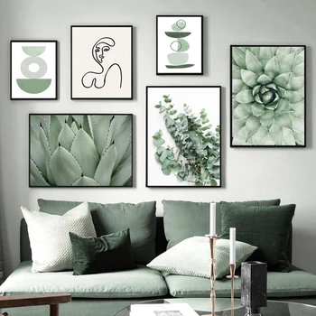 Zelené Rastliny Agave Americana Kaktus Plagáty Abstraktné Geometrické Línie Wall Art Vytlačí Olejomalieb Nordic Obývacej Miestnosti Dekorácie