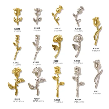 10Pcs Nechtov Kúzlo 3D Zliatiny Kovov Gold Rose Flower Nail Art Príslušenstvo DIY Lesk Šperky, Dekorácie Na Nechty Príslušenstvo