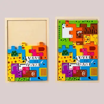 Zábavné Zvierat Tangram Drevené Bloky Puzzle Deti, Vzdelávacie Hry, Učiť Tvary Vozidiel Morských Tvorov Puzzle Pre Deti Darčeky