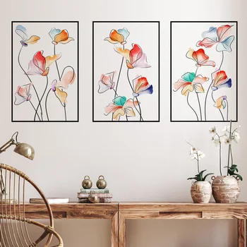 Farebné Kvety Stenu, Nálepky Na Obývacia Izba Triptych Dekorácie, Nástenné Verandu Schodisko Domova samolepiace Nálepky