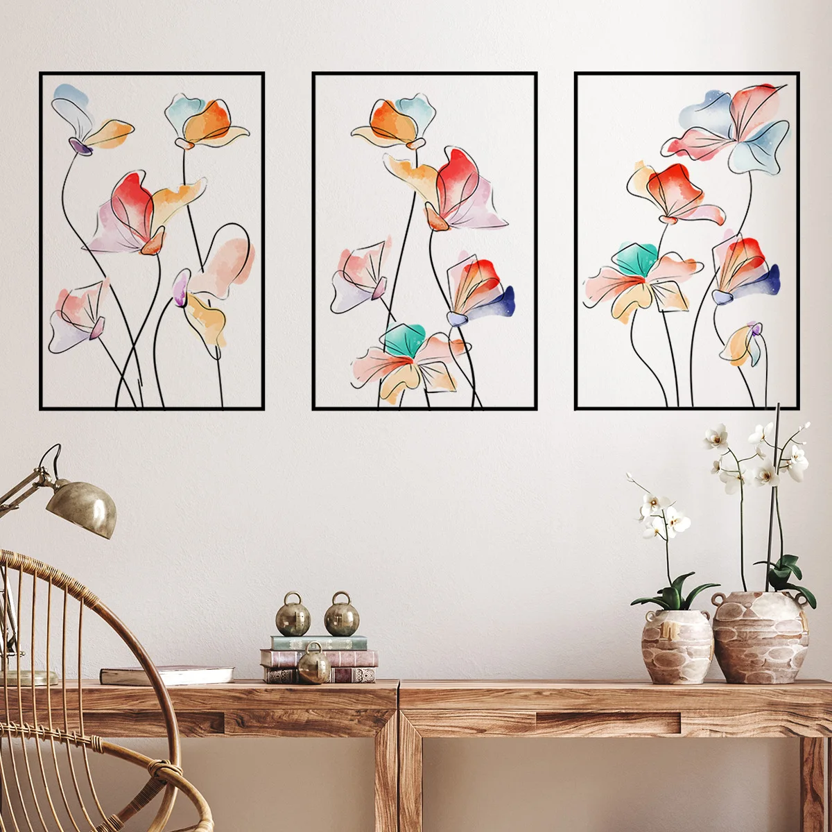 Farebné Kvety Stenu, Nálepky Na Obývacia Izba Triptych Dekorácie, Nástenné Verandu Schodisko Domova samolepiace Nálepky0