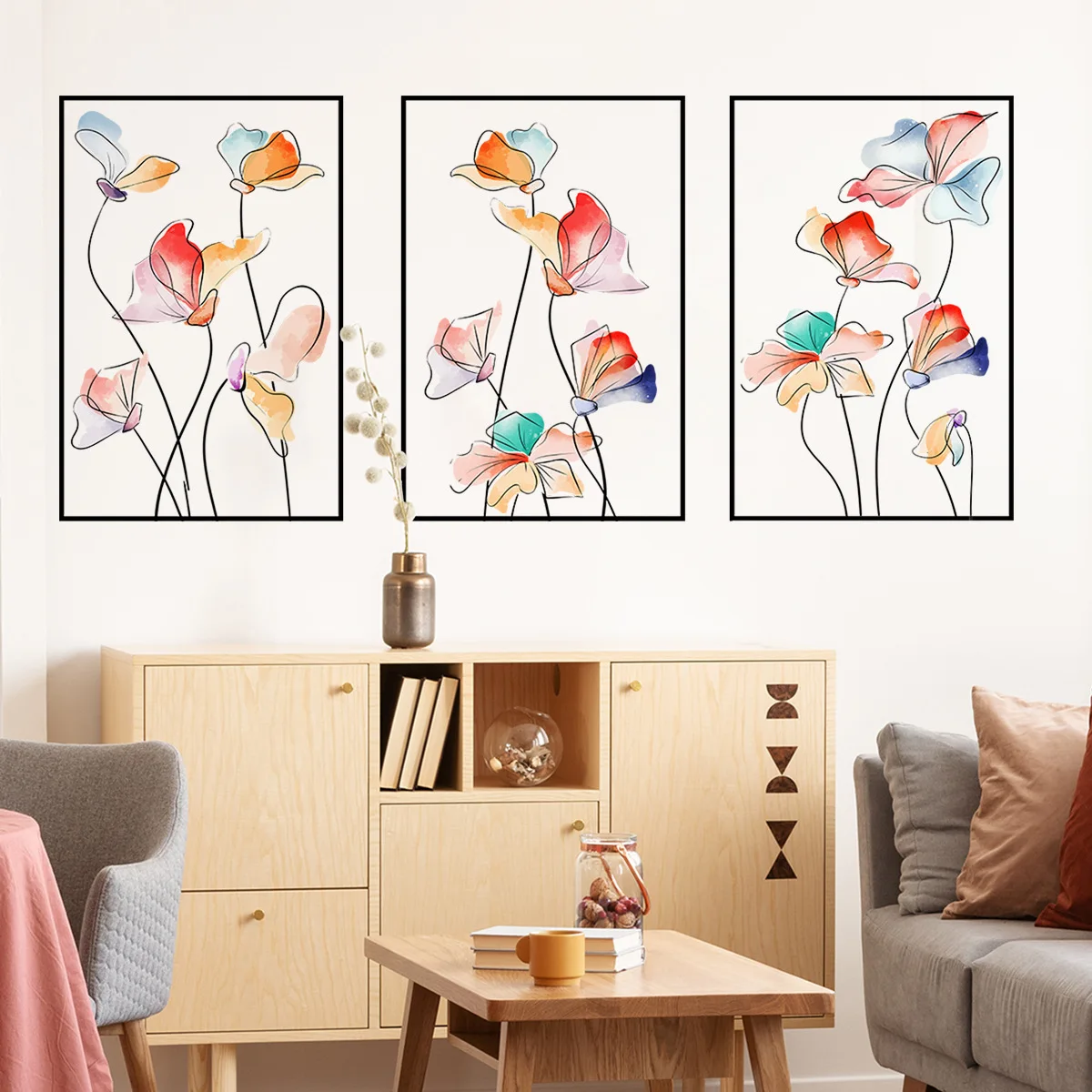 Farebné Kvety Stenu, Nálepky Na Obývacia Izba Triptych Dekorácie, Nástenné Verandu Schodisko Domova samolepiace Nálepky2