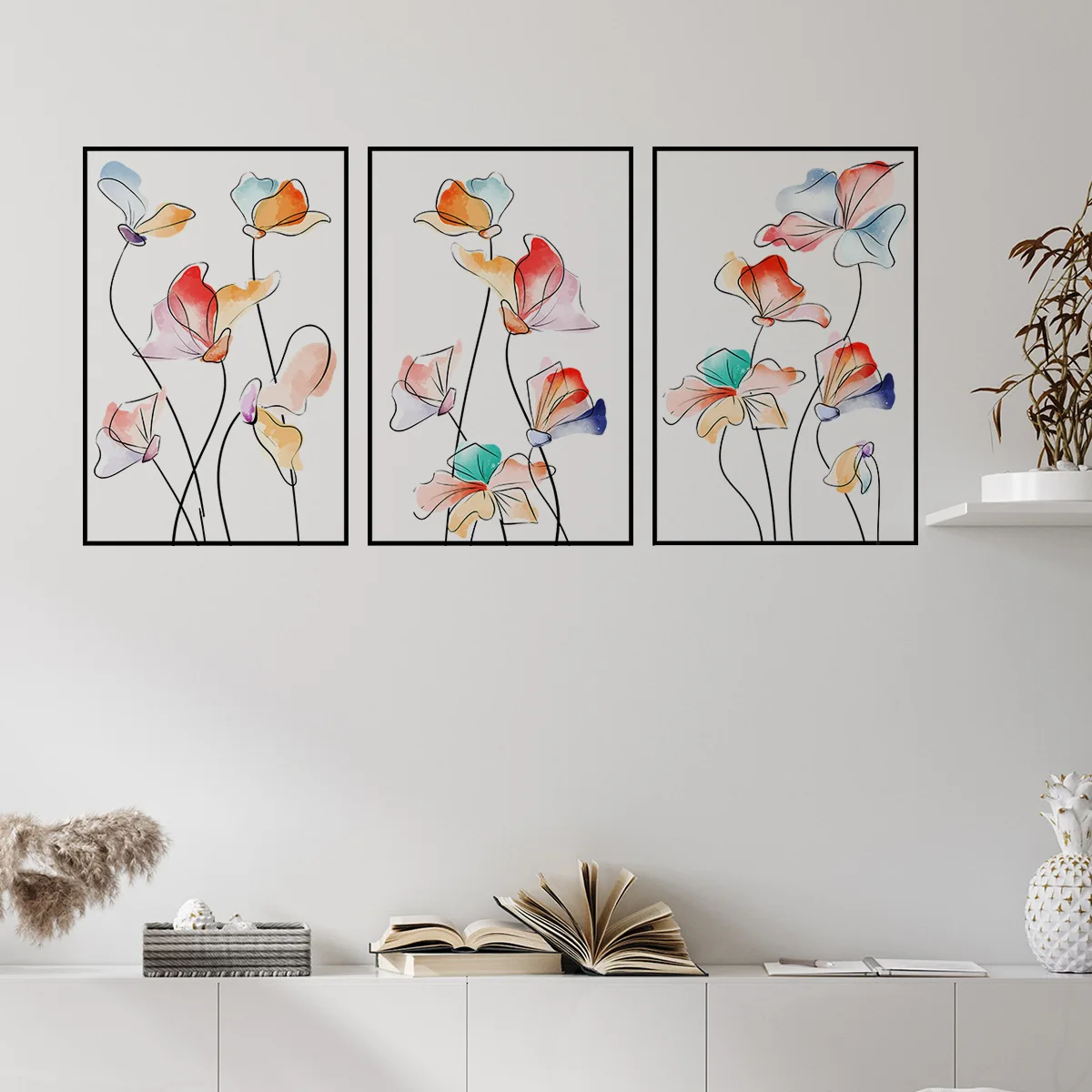 Farebné Kvety Stenu, Nálepky Na Obývacia Izba Triptych Dekorácie, Nástenné Verandu Schodisko Domova samolepiace Nálepky4