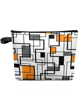 Abstrakt Geometrie Moderného Umenia Orange Make-Up Taška Puzdro Travel Essentials Ženy, Kozmetické Tašky Wc Organizátor Skladovanie Peračník