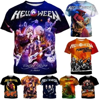 Nové Módne Heavy Metal Rock Kapela Helloween 3D Vytlačené T-shirts Lete Príležitostné O Krk Krátky Rukáv Harajuku Unisex Športové Tričko