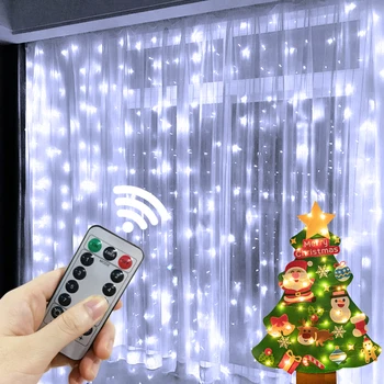 3M LED Záves Garland na Okno USB String Svetlá Víla Vlkovcový Diaľkové Ovládanie Nový Rok Vianočné Dekorácie pre Domov Izba