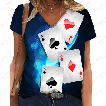 Letné Príležitostné Voľné T-shirt Osobnosti Zábavné Poker 3d Vytlačené T-shirt dámske Veľkosť Ulici Krátky Rukáv T-shirt Topy