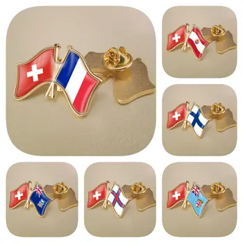 Švajčiarsko a falklandy Faerské Ostrovy Fidži Fínsko Francúzsko francúzska Polynézia Prešiel Priateľstvo Vlajky Brošne Preklopke Kolíky