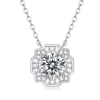 1.0 ct D Farebný Štvorec Moissanite Diamantový Prívesok Neckalce pre Ženy 925 Sterling Silver Chain Svadobné Šperky, Darčeky