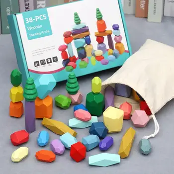 Drevené Rainbow Kamene Stavebné Bloky, Farebné Dreva Blok Stacker Vyváženie Hry Montessori Vzdelávacie Hračky Pre Deti, Darčeky