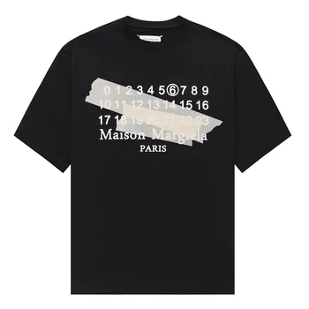 Margiela Štýl MM6 Solid Farba Pásky Digital Logo Vytlačené Voľné Krátke Sleeve T-Shirt Unisex Topy pre Mužov a Ženy