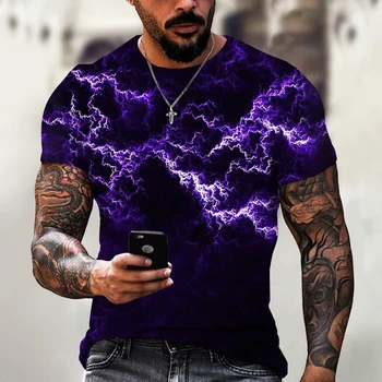 Pánske Tričko 3d Lightning Vytlačiť Mens Krátke Puzdre Lete pouličnom O-Neck T-Shirt pre Mužov Bežné Topy Nadrozmerné Oblečenie