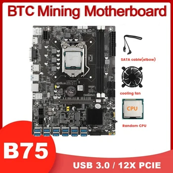B75 USB BTC Ťažba Doske+Náhodný CPU+Chladiaci Ventilátor+SATA Kábel 12 PCIE Na USB GPU LGA1155 pamäte DDR3 Slot MSATA ETH Baník