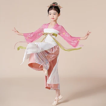 Detské Klasický Tanec Šaty Čínsky Klasický Tanec Hanfu Dlho Ventilátor Tanec Žien detský Kostým Tradičné Šaty