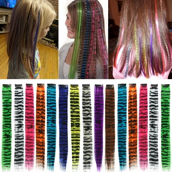 Farebné Pierko Predlžovanie Vlasov Syntetické Clip In Vlasy, Perie Farebné False Predlžovanie Vlasov Zmiešané Farby Rovné Vlasy Pre Ženy