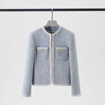 Kvalitné Luxusné kórejský Módne 2023 Nové Jeseň Zima Malé Vôňa Tweed Vlna Krátke Cardigan Bunda dámske Outwear Coats