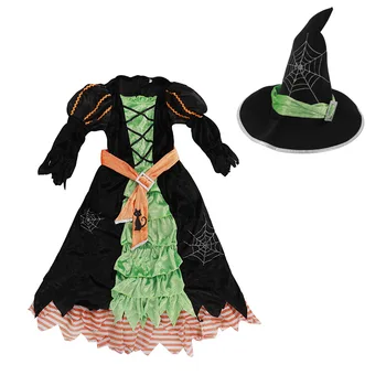Halloween Party Kostýmy pre Deti Výkon Oblečenie Dievčatá Čarodejnice Šaty Princezná Šaty Čarodejnice Klobúk 2023