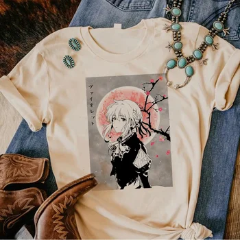 Fialová Evergarden t-shirts ženy komické dizajnér manga top žena zábavné oblečenie