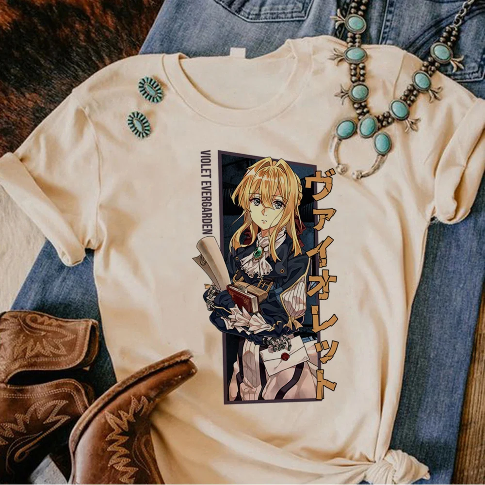 Fialová Evergarden t-shirts ženy komické dizajnér manga top žena zábavné oblečenie1