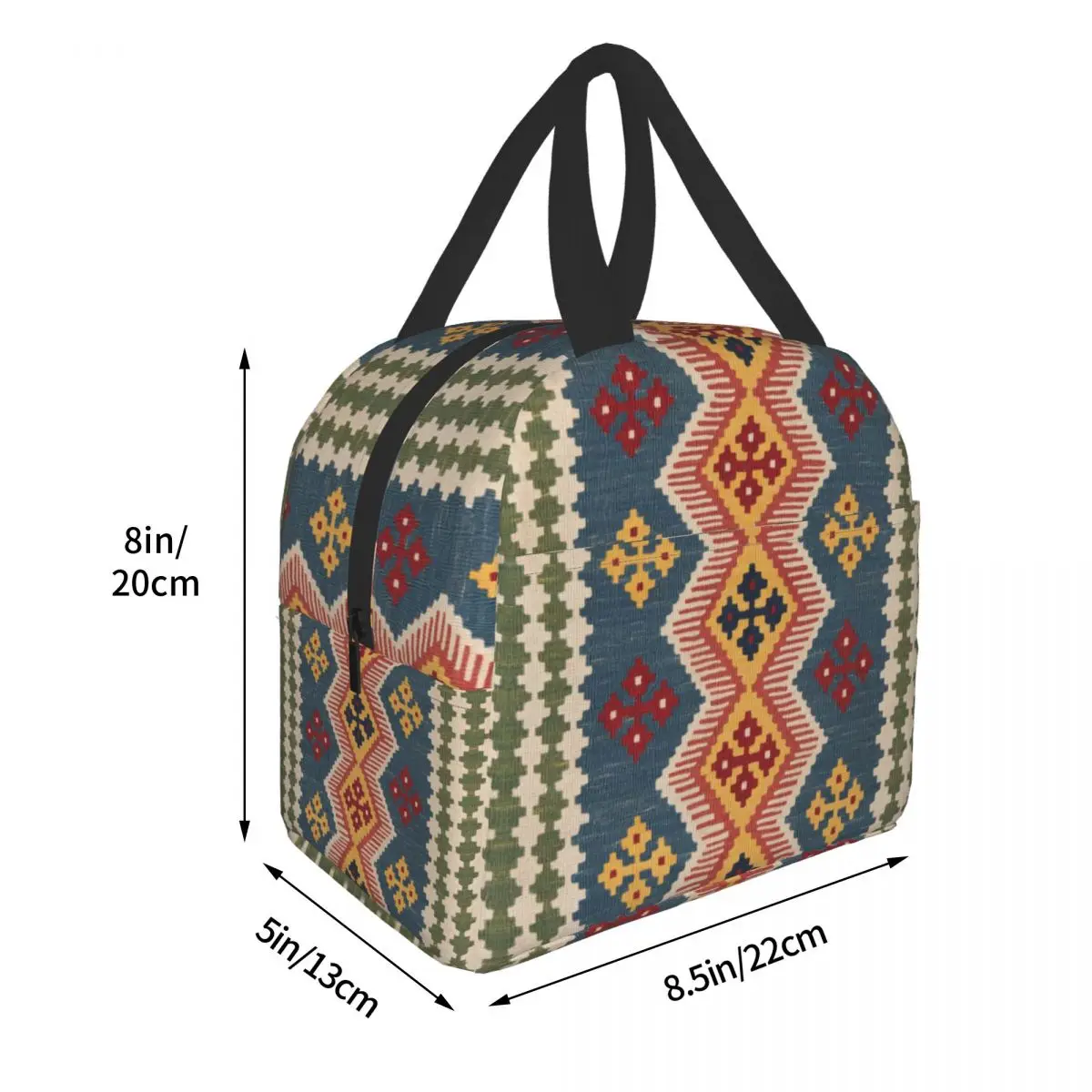 Bolsa de almuerzo con estampado de Kilim persa étnica geométrica Bohemia, enfriador térmico, caja de almuerzo aislada para mujer3