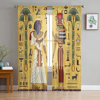 Staroveký Egypt Priesvitné Závesy Pre Obývacia Izba Deti Spálňa Tylu Záclony Kuchynské Okno Liečba Závesy