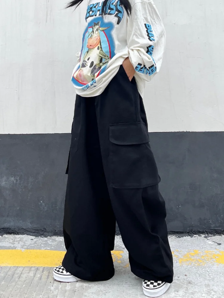 Kórejský Módne Nákladu Streetwear Nohavice Dámske Vrecku Patchwork Šnúrkou Vysoký Pás Bežné Vintage Y2k Estetické Neforemné Nohavice5