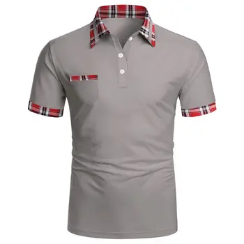 Populárne minimalistický farby zodpovedajúce tlačidlo pocket polo tričko Novej pánskej kockovaná krátke rukávy letné oblečenie