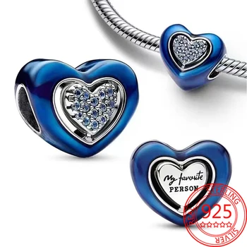 Autentické 925 Sterling Silver Blue Otočná v Tvare Srdca Visieť Kúzlo Fit Pandora Náramok DIY Narodeniny Darček Šperky Robiť