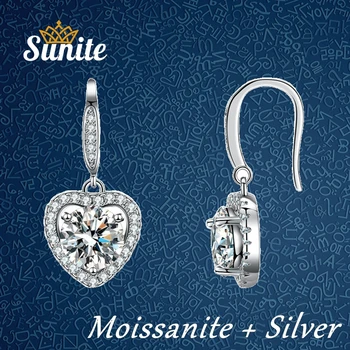 Sunite 2.0 ct Moissanite Diamant v tvare Srdca Náušnice Kvapka Pre Ženy, Dievčatá 925 Sterling Silver Jemné Šperky Darček Freeshipping
