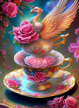 JMINE Div 5D čaj coffe pohár kvet, vták Fénix Plný Diamond Maľovanie cross stitch súpravy umenie zviera 3D farba diamanty