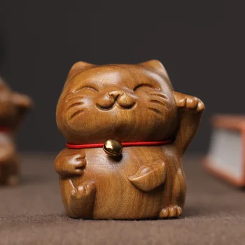 Zelená Santalového Dreva Rezbárstvo Remesiel Cute Cat Ploche Ornament Kreatívne Domáce Dekorácie Pamätné Darček