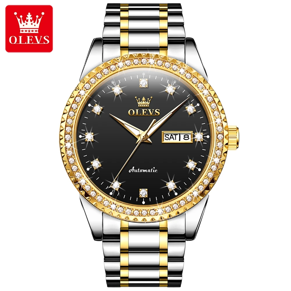 OLEVS 7003 pánske Hodinky Luxusné Automatické Mechanické Náramkové hodinky Vodotesné Svetelný Pozerať sa na Človeka, Týždeň, Dátum, Zobrazenie Diamond0