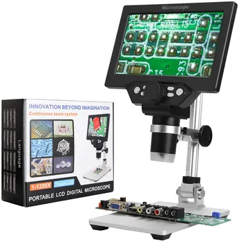 7 Palcový 12MPX 1-1200X Digitálny Mikroskop na Spájkovanie Elektronických 500X 1000X Mikroskopy Kontinuálne Zosilnenie Nástroj zväčšovacie sklo