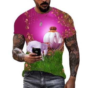3D Tlač T-Shirt Vzor Hip Hop Rozprávky Magic Forest MenHarajuku Osobnosti Kolo Krku Tričko Krátky Rukáv Pohodlné Top