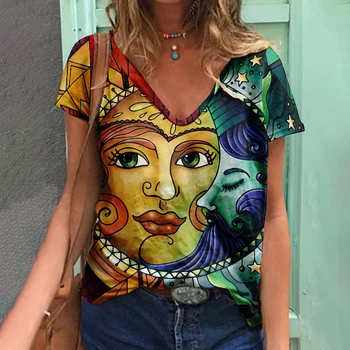 Dámske letné jednoduché krátke sleeve T-shirt 3D zábavné, vtipné smajlíka vytlačené tvaru žien bežné každodenné ulice T-shirt