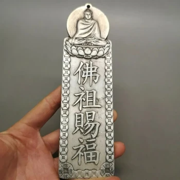 Čínske staré antické Tibetského striebra, vyrezávané Buddha karta značky socha