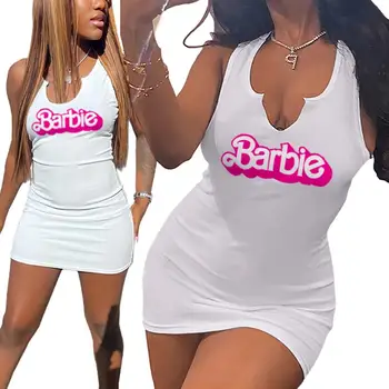 Sexy Dievčatá, Barbie Šaty Anime Kawaii Dámy Letné Slim U-Krku Vesta Bez Rukávov Sukne Módne Bežné Tlačené Ženy Šaty Dary