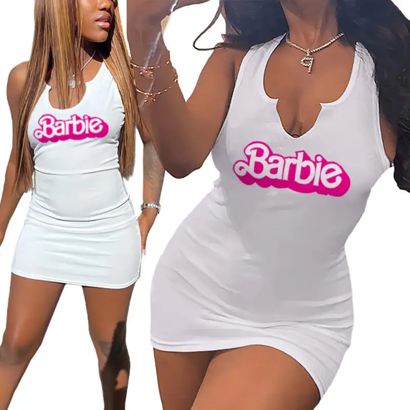 Sexy Dievčatá, Barbie Šaty Anime Kawaii Dámy Letné Slim U-Krku Vesta Bez Rukávov Sukne Módne Bežné Tlačené Ženy Šaty Dary0