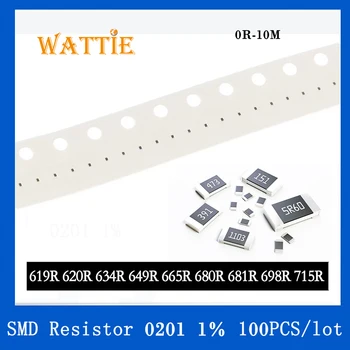 SMD Rezistora 0201 1% 619R 620R 634R 649R 665R 680R 681R 698R 715R 100KS/veľa čip odpory 1/20W 0.6 mm*0,3 mm