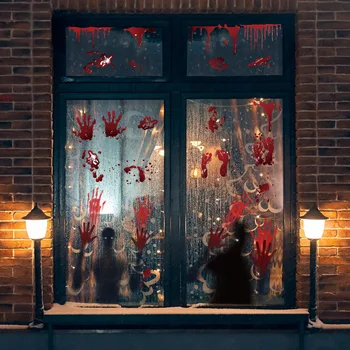 Halloween Teroru Nálepky Okno, Kúpeľňa Tieň Sklenené Steny V Obývacej Izbe Krvi Ruku A Stopy Domáce Dekorácie, Party Dodávky