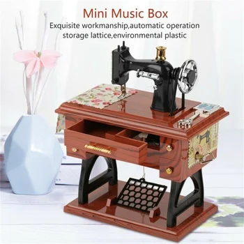 Retro Music Box Mini Šijací Stroj, Mechanický Vianočný Darček Tabuľka Dekor Hudobné Hračky