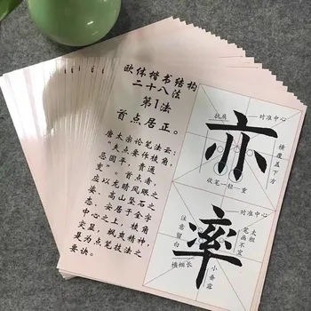 28 Listy Ou Yang Xun Pravidelné písmo štruktúra Ou Kai Mäkkú Kefku Kaligrafie Wrtting Karty Copybook Dvojité Bočné 112 Znak