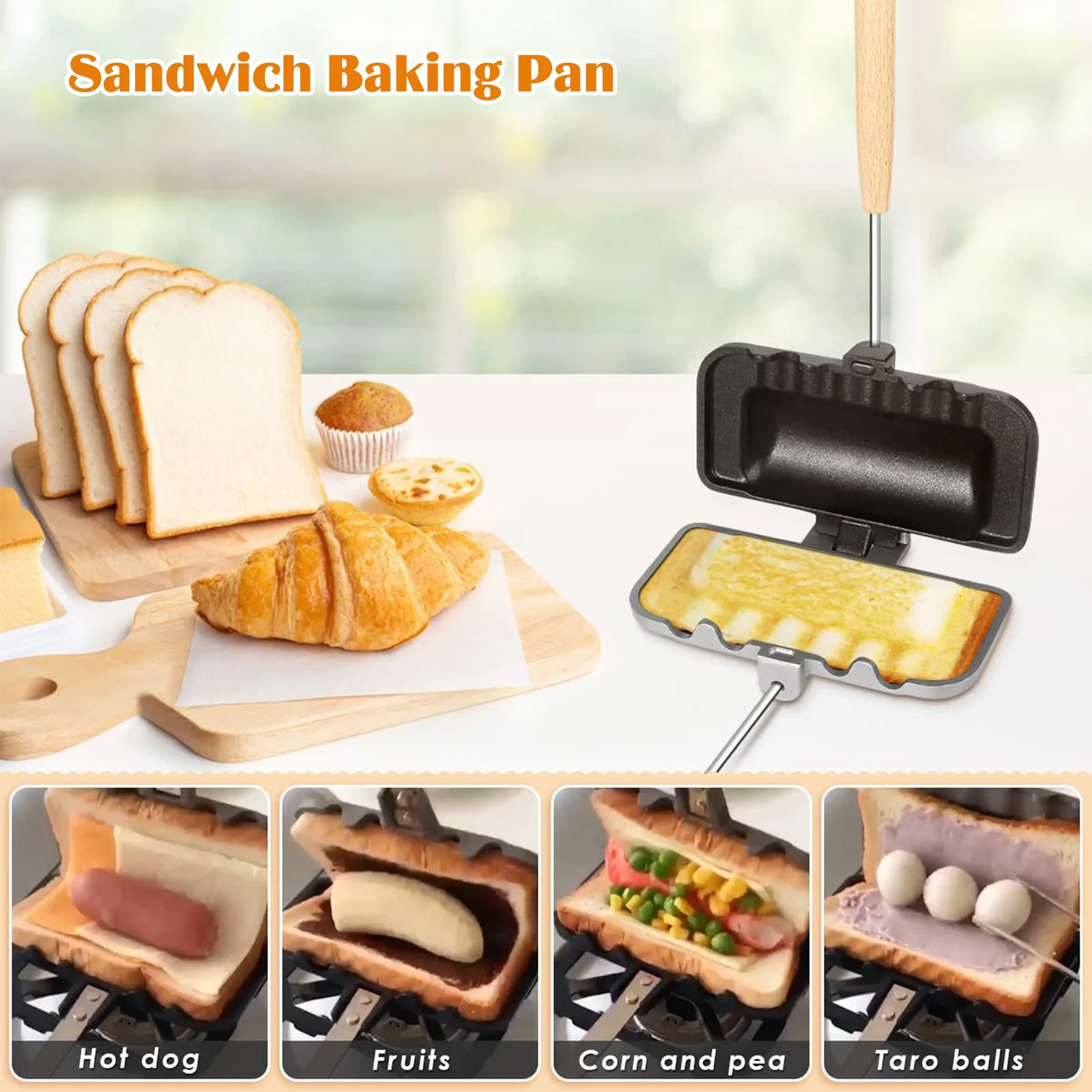 Obojstranné Prst Sandwich Pan Non-Stick Skladacia Grilovacia Panvica Pre Sandwich Shop Chlieb Prípitok, Raňajky Stroj Palacinka Maker2