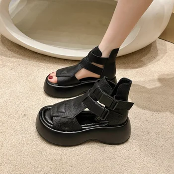 Matsuke Hrubé Jediným Sandále pre Ženy 2023 Zvýšený Duté Retro Roman Autor Sandále na Platforme Sandalet