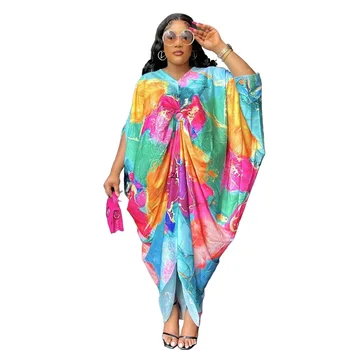 Africkej Tlače Šaty pre Ženy Jeseň Elegantné Afrike tvaru 3/4 Rukáv Plus Veľkosť Dlho Maxi Šaty Afriky Rúcha Afriky Oblečenie