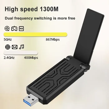 1300Mbps USB WiFi Adaptér Drive-bezplatný Bezdrôtový Adaptér 2.4 G 5 ghz Dual Band Wifi Sieťová Karta, Bezdrôtový Prijímač Pre Pc, notebook
