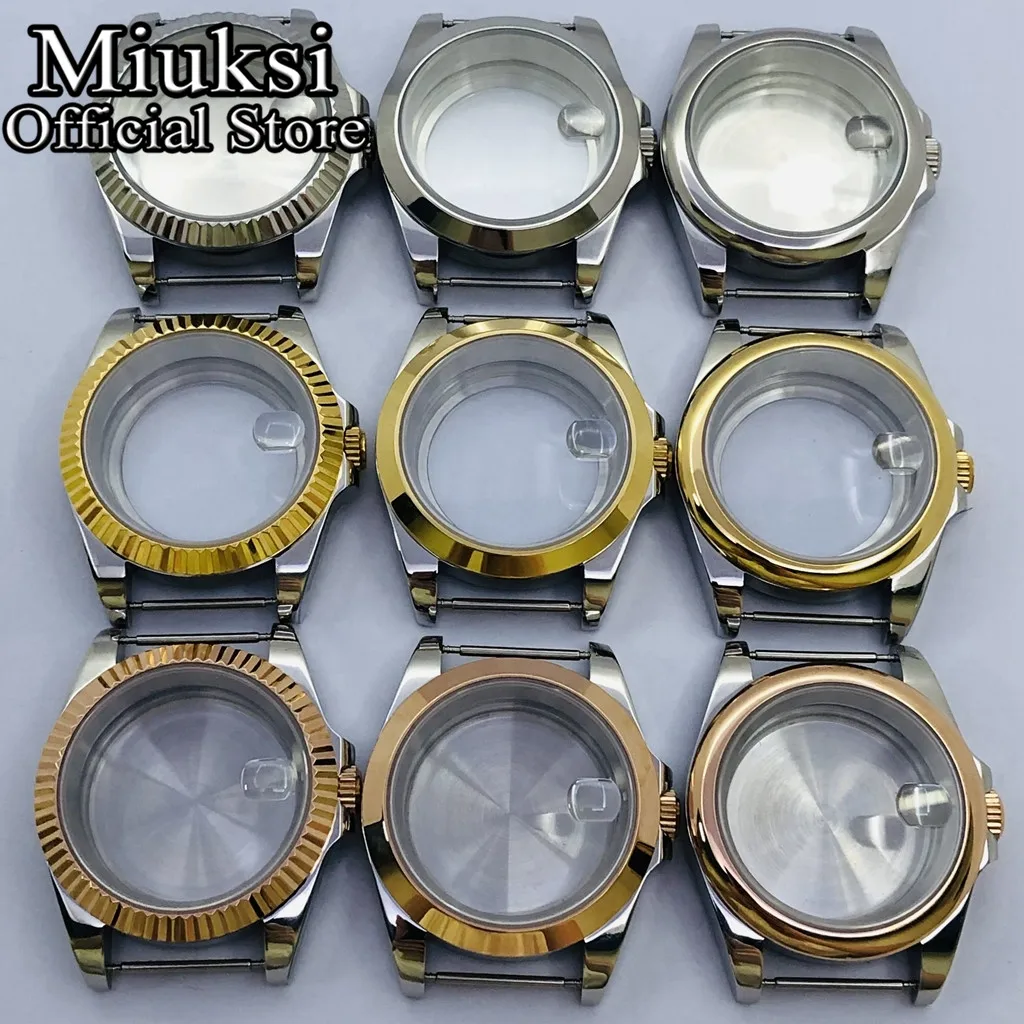 Miuksi 40 mm silver gold black watch prípade zafírové sklo fit NH35 NH36 NH34 ETA2824 PT5000 pohyb0