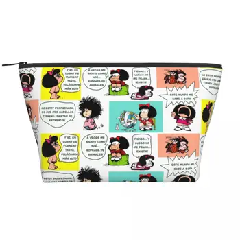 Vlastné Manga Quino Mafalda Toaletná Taška pre Ženy Kawaii Cartoon Kozmetické make-up Organizátor Lady Krásy Skladovanie Dopp Kit Box