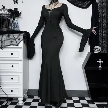 Halloween Cos Morticia Elegantné Gotické Šaty pre Ženy Adams Family Inšpiroval streda Slim Lete Morská víla