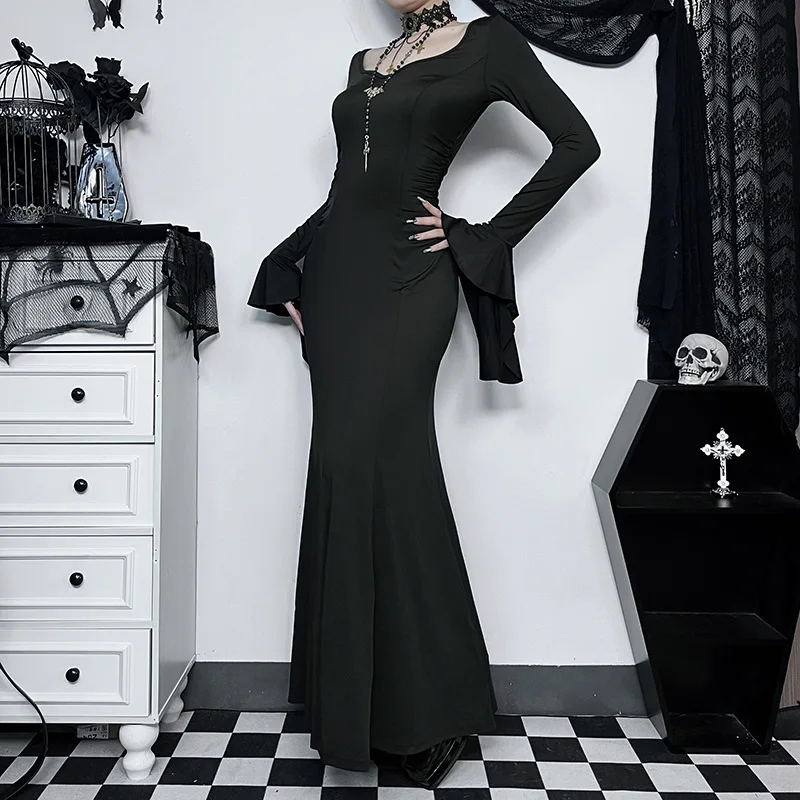 Halloween Cos Morticia Elegantné Gotické Šaty pre Ženy Adams Family Inšpiroval streda Slim Lete Morská víla1